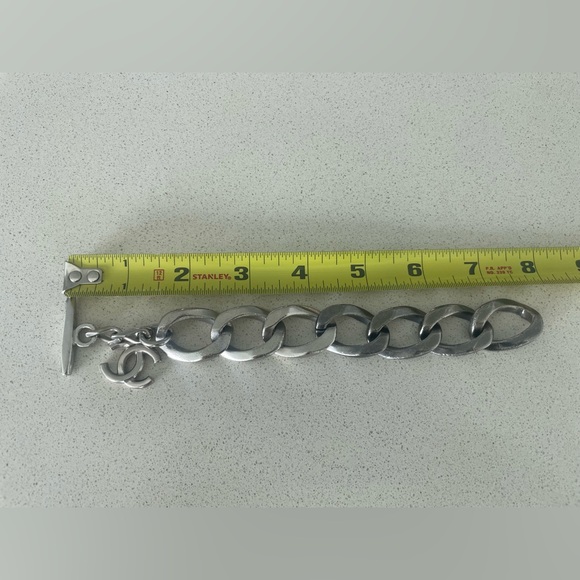 Authentic CHANEL Chain Link CC Bracelet Two-Tone Silver color Brushed - Picture 8 of 10